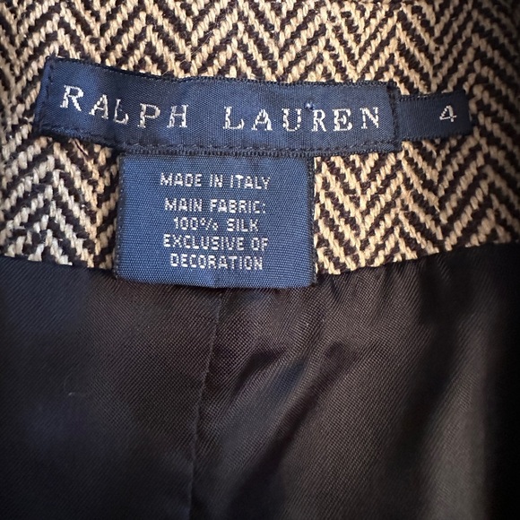 Vintage 100% Silk Ralph Lauren Women's Size 4 Herringbone Blazer Tan Black Italy - Picture 4 of 11